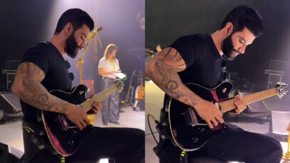 Gusttavo Lima tocando Steve Vai na guitarra (Fotos: reprodução / Instagram)